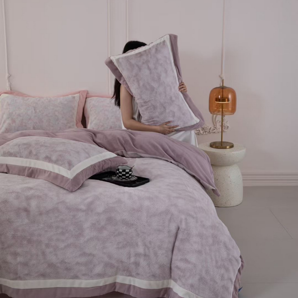 玖琳家纺 2026新款高端高克重水貂绒四件套 远山 紫色