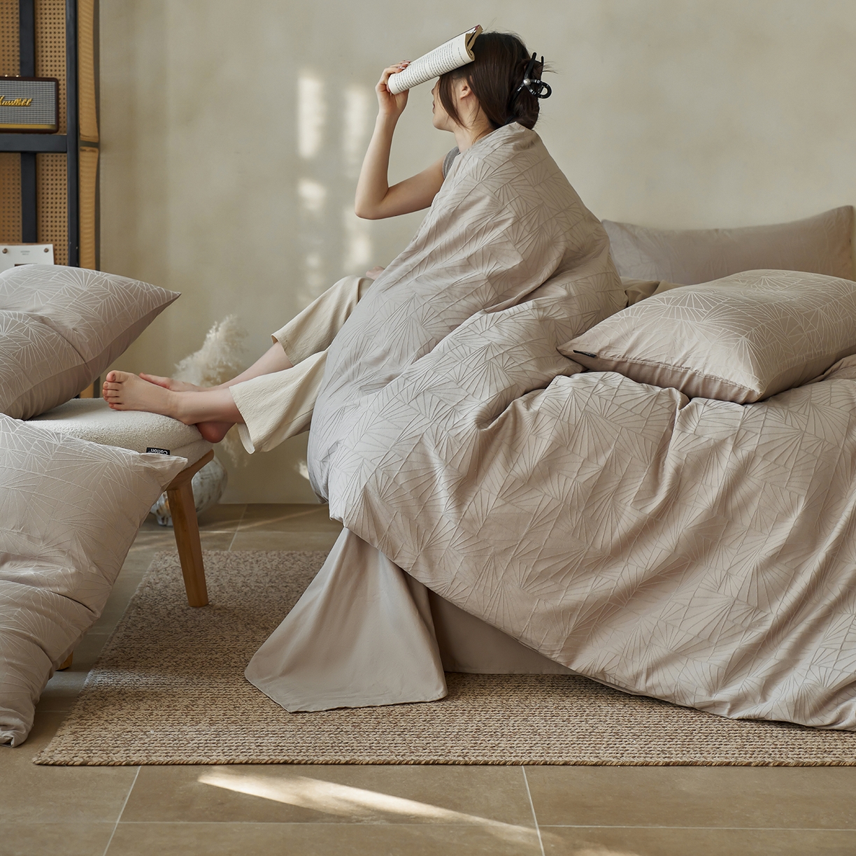 91家纺网 家纺一手货源 找家纺 小懒猪 2026新款亲肤舒适立体全棉纯棉提花四件套-二 伯格-金属灰