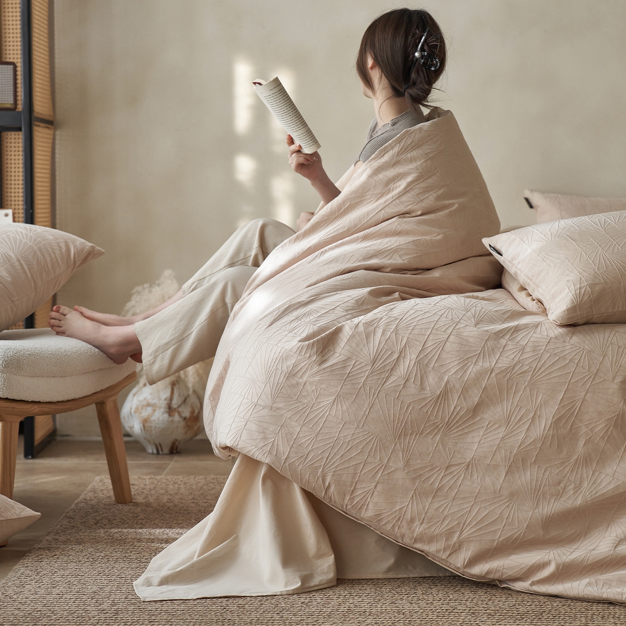 91家纺网 家纺一手货源 找家纺 小懒猪 2026新款亲肤舒适立体全棉纯棉提花四件套-二 伯格-米杏