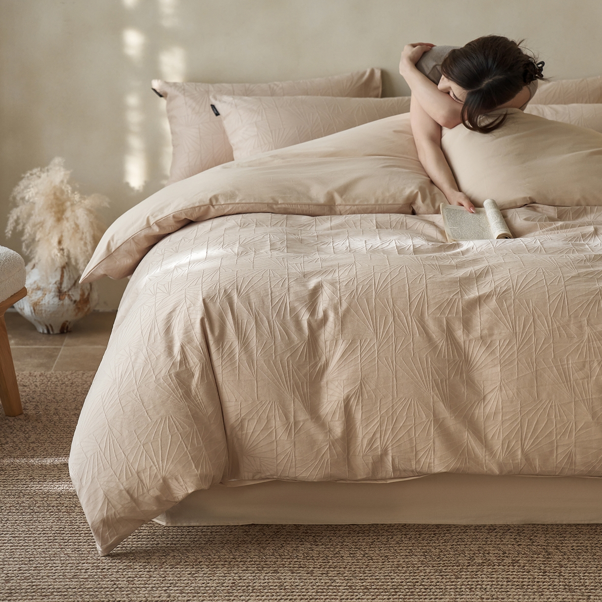 91家纺网 家纺一手货源 找家纺 小懒猪 2026新款亲肤舒适立体全棉纯棉提花四件套-二 伯格-米杏