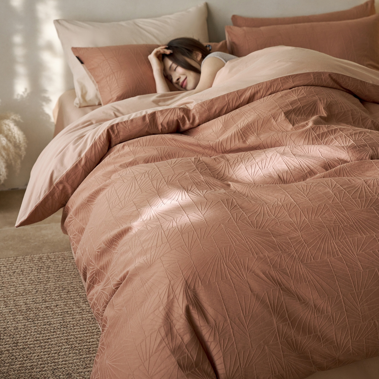 91家纺网 家纺一手货源 找家纺 小懒猪 2026新款亲肤舒适立体全棉纯棉提花四件套-二 伯格-深秋咖