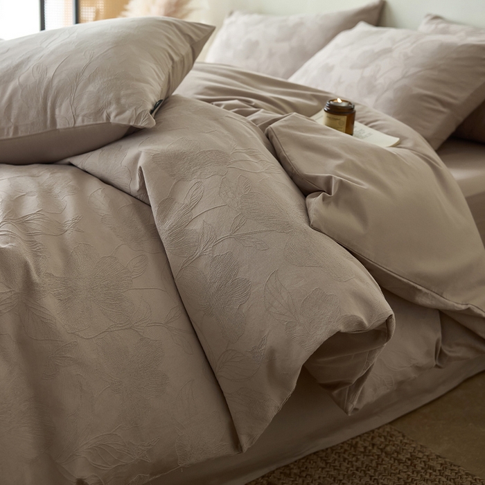 小懒猪 2026新款亲肤舒适立体全棉纯棉提花四件套-二 花柔玉净-金属灰