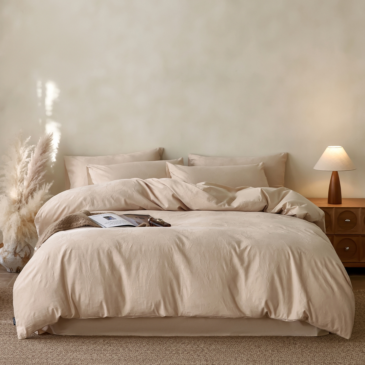 91家纺网 家纺一手货源 找家纺 小懒猪 2026新款亲肤舒适立体全棉纯棉提花四件套-二 花柔玉净-米杏