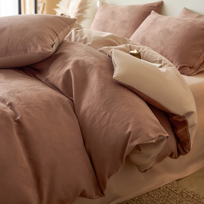 小懒猪 2026新款亲肤舒适立体全棉纯棉提花四件套-二 花柔玉净-深秋咖