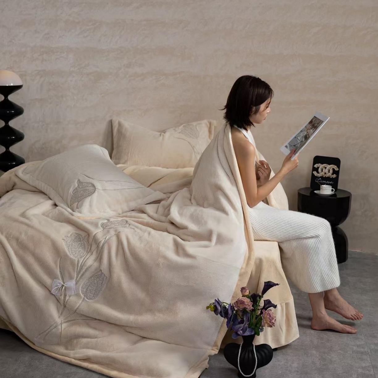 91家纺网 家纺一手货源 找家纺 2026新款高端高克重水貂绒四件套-漫枝系列 漫枝 咖色