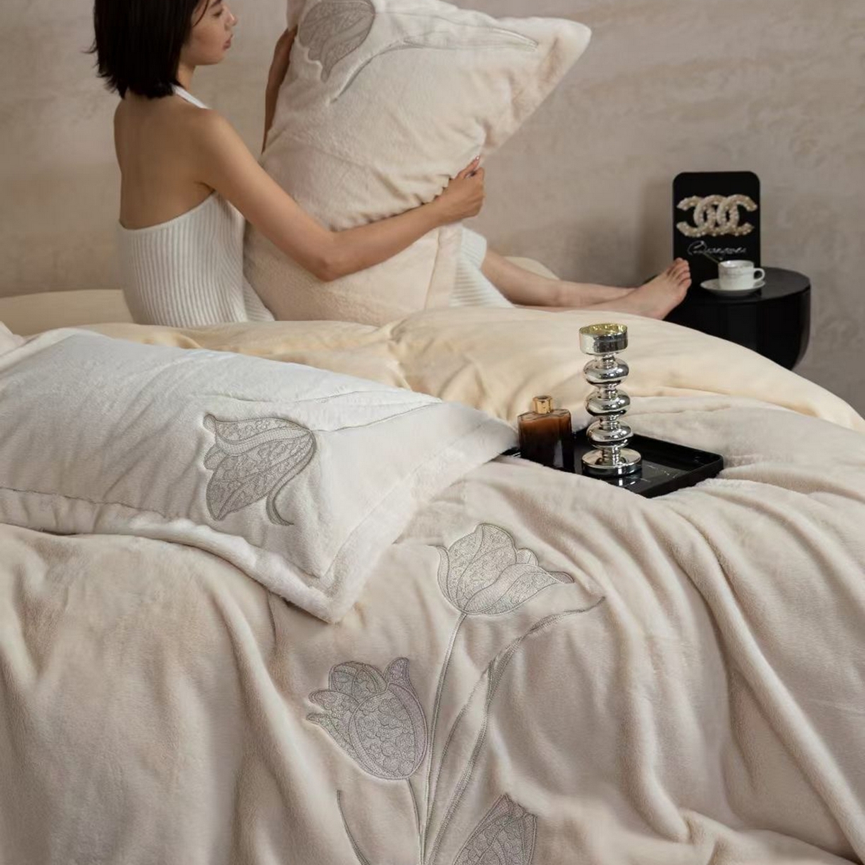 玖琳家纺 2026新款高端高克重水貂绒四件套-漫枝系列 漫枝 咖色