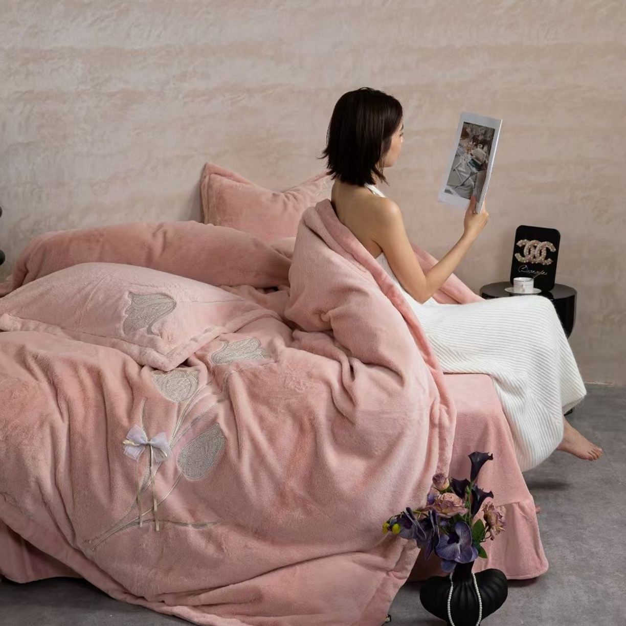 91家纺网 家纺一手货源 找家纺 2026新款高端高克重水貂绒四件套-漫枝系列 漫枝 玉色