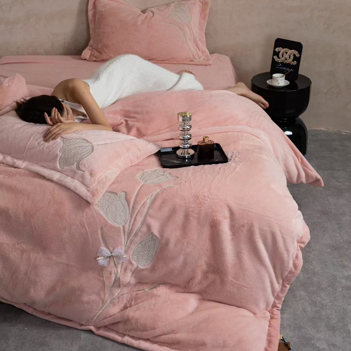 91家纺网 家纺一手货源 找家纺 2026新款高端高克重水貂绒四件套-漫枝系列 漫枝 玉色