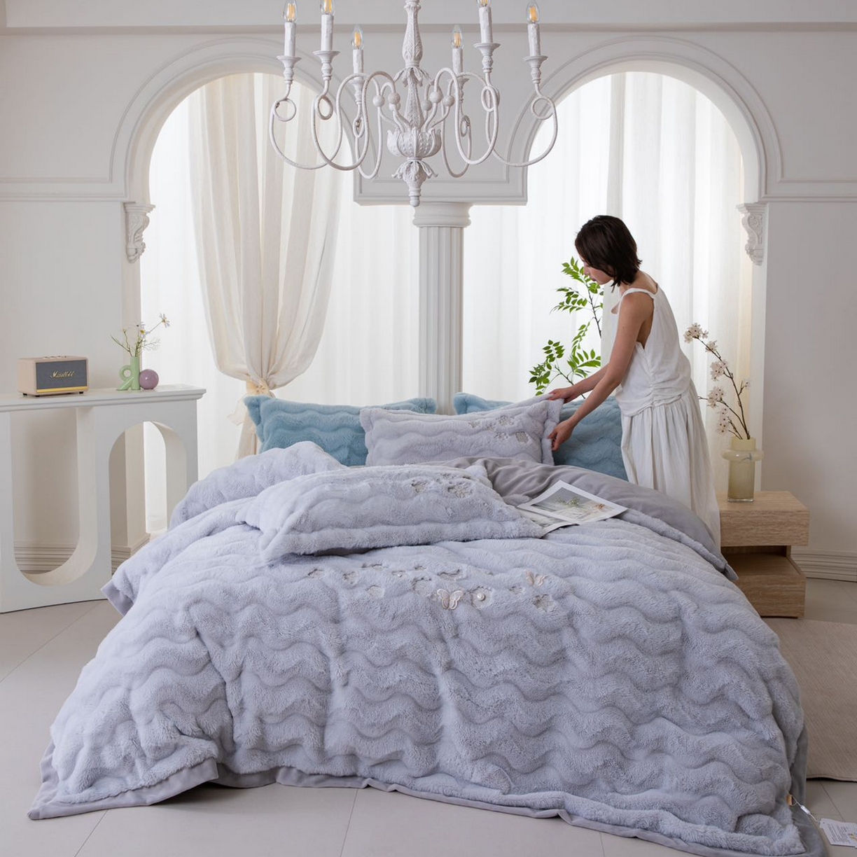 91家纺网 家纺一手货源 找家纺 玖琳家纺 2026新款高端高克重水貂绒四件套-倾颜系列 倾颜 灰色