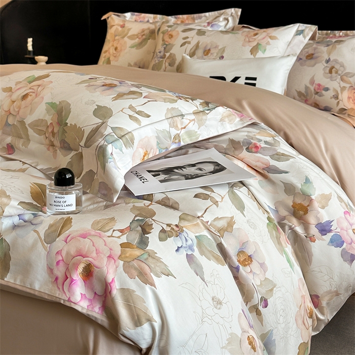 91家纺网 家纺一手货源 找家纺 （总）蓝米卡夫 2026春季新款-60S长绒棉数码印花贡缎系列四件套（礼盒）