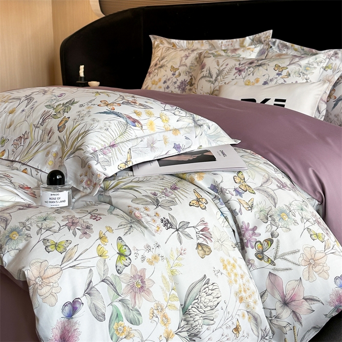 91家纺网 家纺一手货源 找家纺 （总）蓝米卡夫 2026春季新款-60S长绒棉数码印花贡缎系列四件套（礼盒）