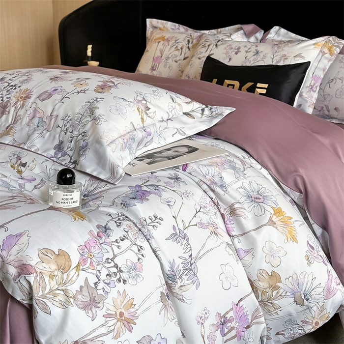 91家纺网 家纺一手货源 找家纺 （总）蓝米卡夫 2026春季新款-60S长绒棉数码印花贡缎系列四件套（礼盒）