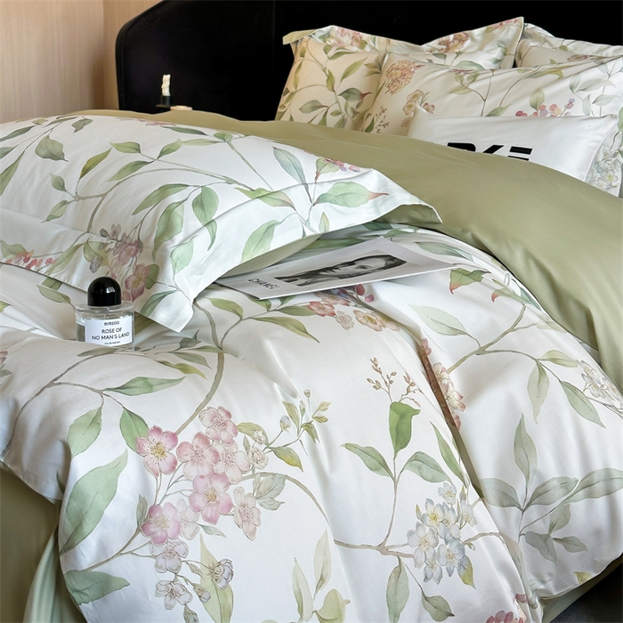 91家纺网 家纺一手货源 找家纺 （总）蓝米卡夫 2026春季新款-60S长绒棉数码印花贡缎系列四件套（礼盒）