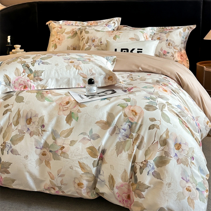 91家纺网 家纺一手货源 找家纺 蓝米卡夫 2026春季新款-60S长绒棉数码印花贡缎系列四件套（礼盒） 繁花春城