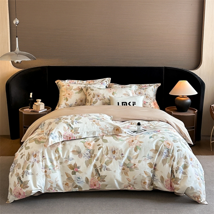 91家纺网 家纺一手货源 找家纺 蓝米卡夫 2026春季新款-60S长绒棉数码印花贡缎系列四件套（礼盒） 繁花春城