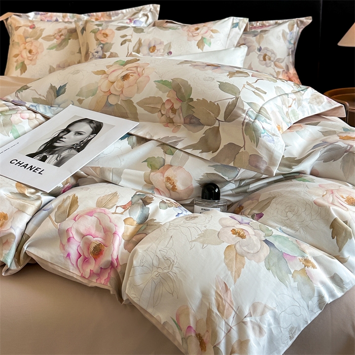 91家纺网 家纺一手货源 找家纺 蓝米卡夫 2026春季新款-60S长绒棉数码印花贡缎系列四件套（礼盒） 繁花春城