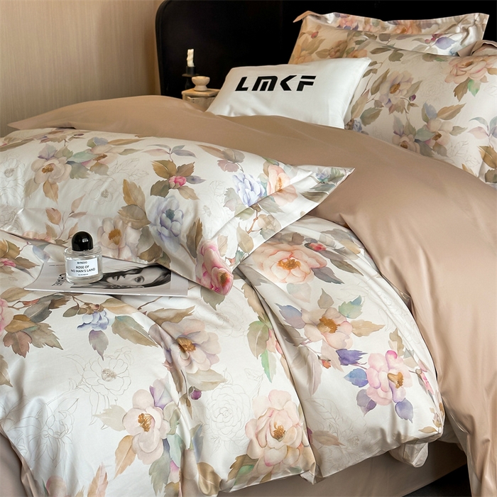 91家纺网 家纺一手货源 找家纺 蓝米卡夫 2026春季新款-60S长绒棉数码印花贡缎系列四件套（礼盒） 繁花春城