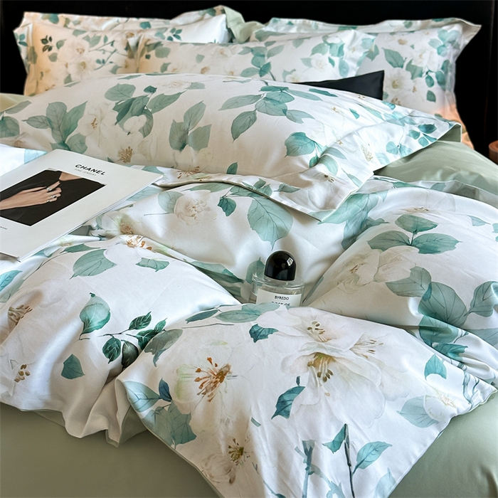 91家纺网 家纺一手货源 找家纺 蓝米卡夫 2026春季新款-60S长绒棉数码印花贡缎系列四件套（礼盒） 芳香情思-绿