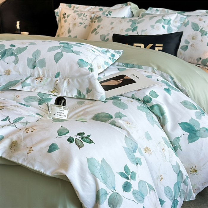 91家纺网 家纺一手货源 找家纺 蓝米卡夫 2026春季新款-60S长绒棉数码印花贡缎系列四件套（礼盒） 芳香情思-绿