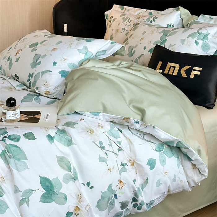 91家纺网 家纺一手货源 找家纺 蓝米卡夫 2026春季新款-60S长绒棉数码印花贡缎系列四件套（礼盒） 芳香情思-绿