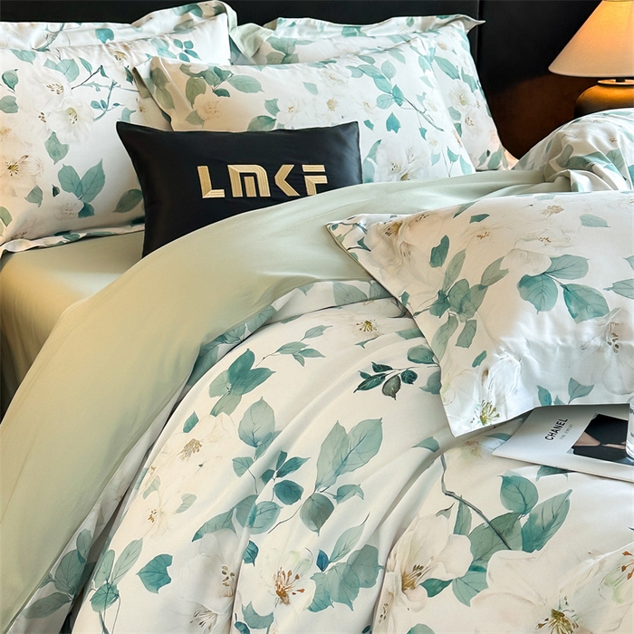 91家纺网 家纺一手货源 找家纺 蓝米卡夫 2026春季新款-60S长绒棉数码印花贡缎系列四件套（礼盒） 芳香情思-绿