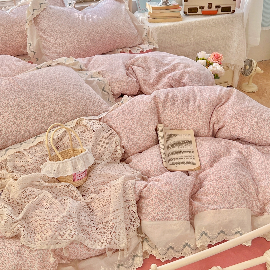 91家纺网 家纺一手货源 找家纺 （总）金丝鸟家纺 2026新款纯棉全棉双层纱刺绣花边款四件套