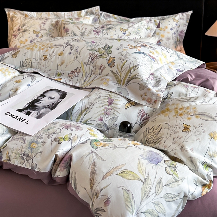 91家纺网 家纺一手货源 找家纺 蓝米卡夫 2026春季新款-60S长绒棉数码印花贡缎系列四件套（礼盒） 花枝嫣然