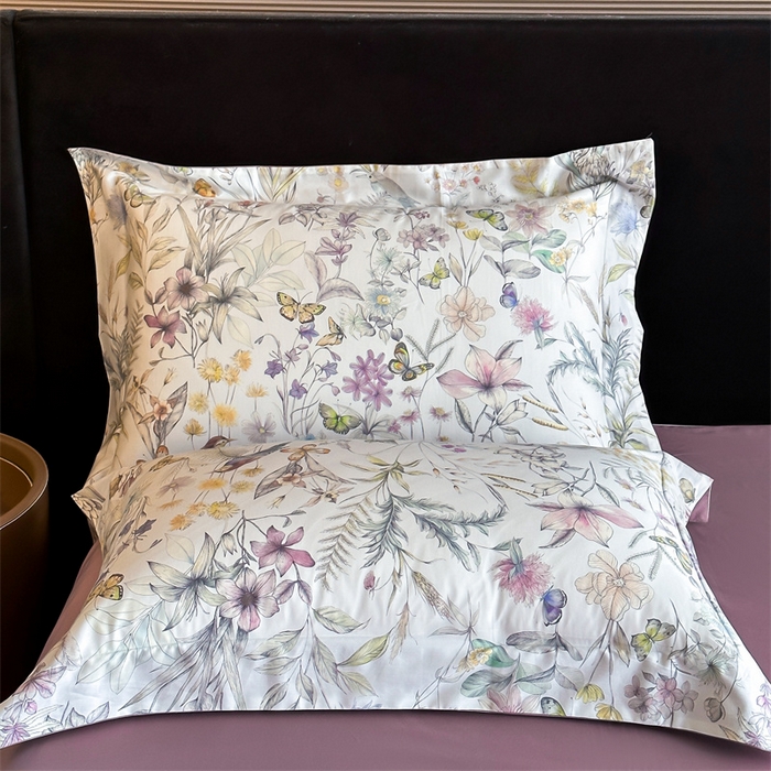 91家纺网 家纺一手货源 找家纺 蓝米卡夫 2026春季新款-60S长绒棉数码印花贡缎系列四件套（礼盒） 花枝嫣然