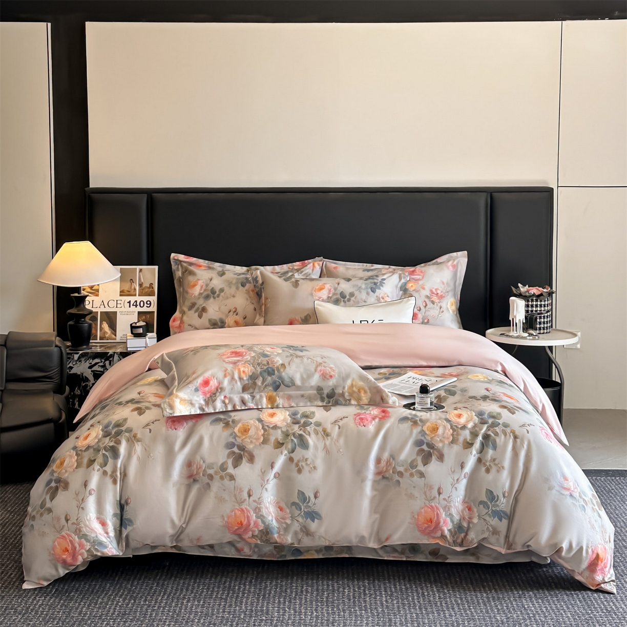 91家纺网 家纺一手货源 找家纺 蓝米卡夫 2026春季新款-60S长绒棉数码印花贡缎系列四件套（礼盒） 喀什芳菲