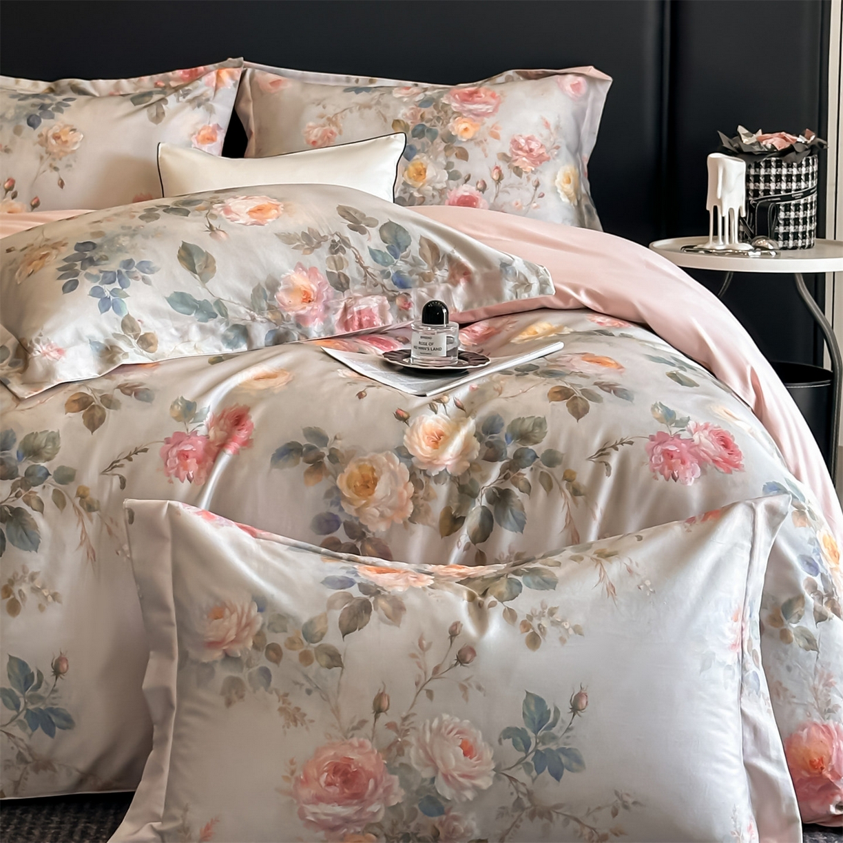 91家纺网 家纺一手货源 找家纺 蓝米卡夫 2026春季新款-60S长绒棉数码印花贡缎系列四件套（礼盒） 喀什芳菲