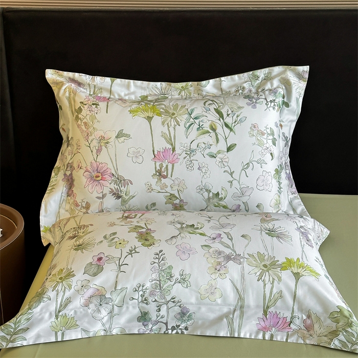 91家纺网 家纺一手货源 找家纺 蓝米卡夫 2026春季新款-60S长绒棉数码印花贡缎系列四件套（礼盒） 空谷幽兰-绿