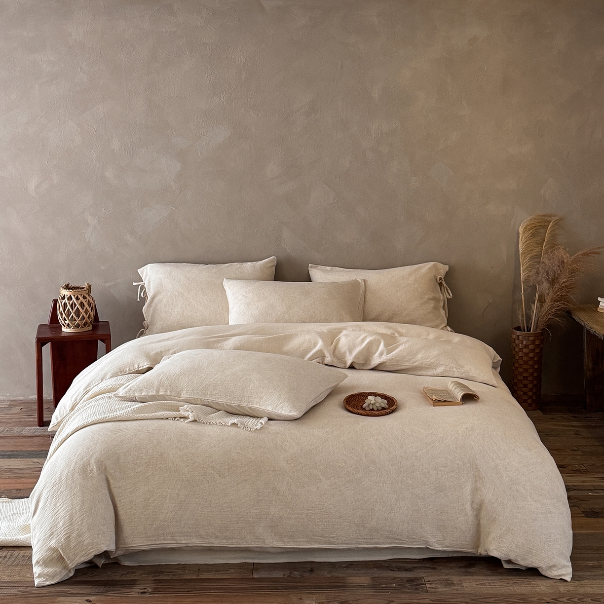 91家纺网 家纺一手货源 找家纺 （总）爱丽丝 2026新款色织提花棉麻四件套-鎏光系带款