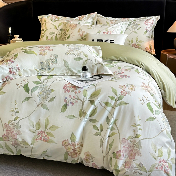 91家纺网 家纺一手货源 找家纺 蓝米卡夫 2026春季新款-60S长绒棉数码印花贡缎系列四件套（礼盒） 夏韵倾城