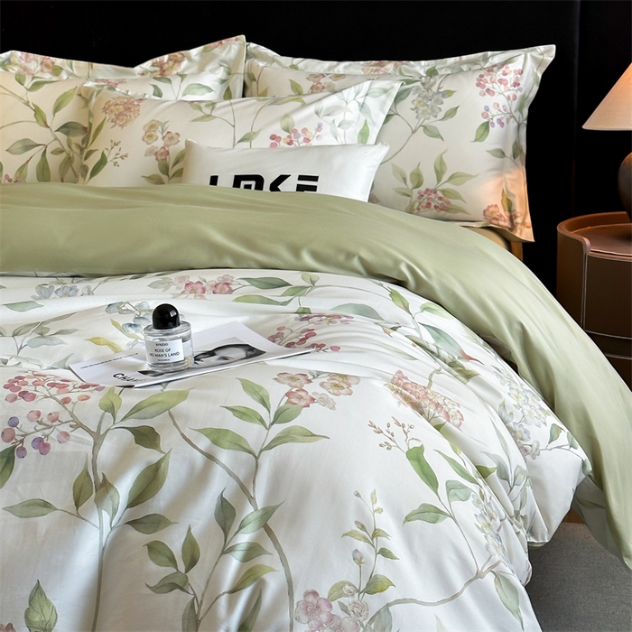 91家纺网 家纺一手货源 找家纺 蓝米卡夫 2026春季新款-60S长绒棉数码印花贡缎系列四件套（礼盒） 夏韵倾城