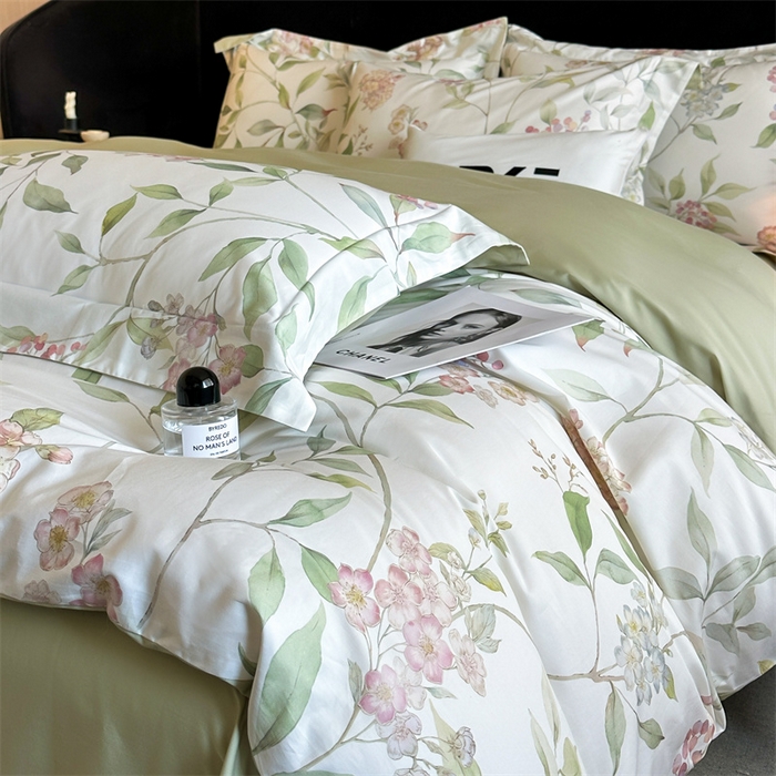 91家纺网 家纺一手货源 找家纺 蓝米卡夫 2026春季新款-60S长绒棉数码印花贡缎系列四件套（礼盒） 夏韵倾城