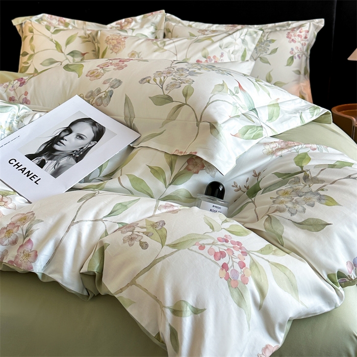 91家纺网 家纺一手货源 找家纺 蓝米卡夫 2026春季新款-60S长绒棉数码印花贡缎系列四件套（礼盒） 夏韵倾城