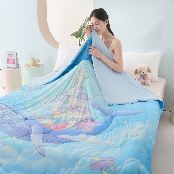 91家纺网 家纺一手货源 找家纺 亚龙工厂店 2026新款大版数码云母冰丝夏凉被被子被芯 海底萌宠