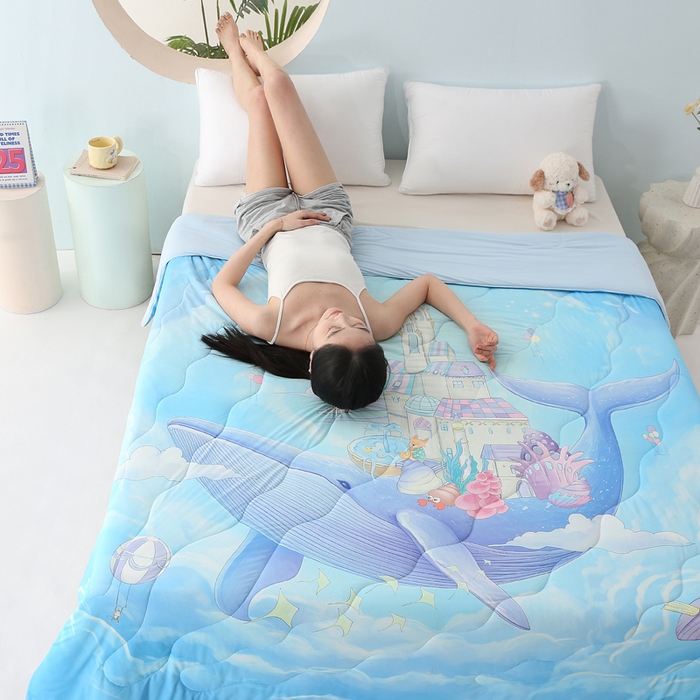 91家纺网 家纺一手货源 找家纺 亚龙工厂店 2026新款大版数码云母冰丝夏凉被被子被芯 海底萌宠