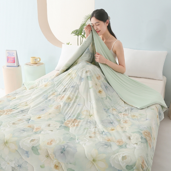 91家纺网 家纺一手货源 找家纺 亚龙工厂店 2026新款大版数码云母冰丝夏凉被被子被芯 曼迪绿