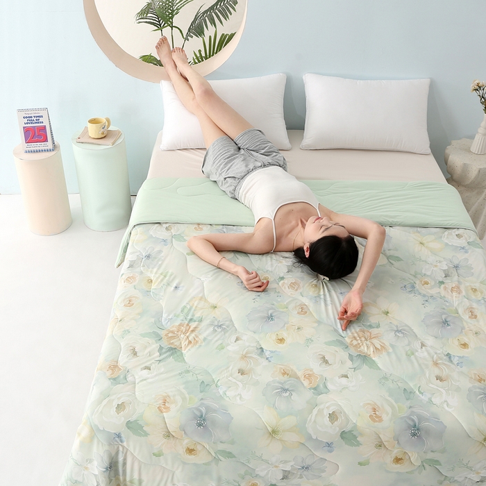 91家纺网 家纺一手货源 找家纺 亚龙工厂店 2026新款大版数码云母冰丝夏凉被被子被芯 曼迪绿