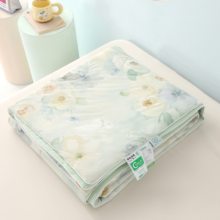 91家纺网 家纺一手货源 找家纺 亚龙工厂店 2026新款大版数码云母冰丝夏凉被被子被芯 曼迪绿