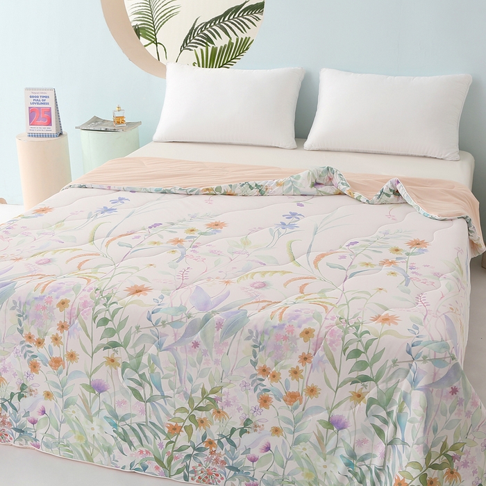 91家纺网 家纺一手货源 找家纺 亚龙工厂店 2026新款大版数码云母冰丝夏凉被被子被芯 柔玉粉