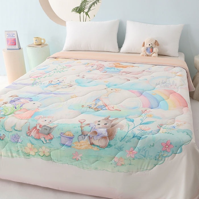 91家纺网 家纺一手货源 找家纺 亚龙工厂店 2026新款大版数码云母冰丝夏凉被被子被芯 童话世界