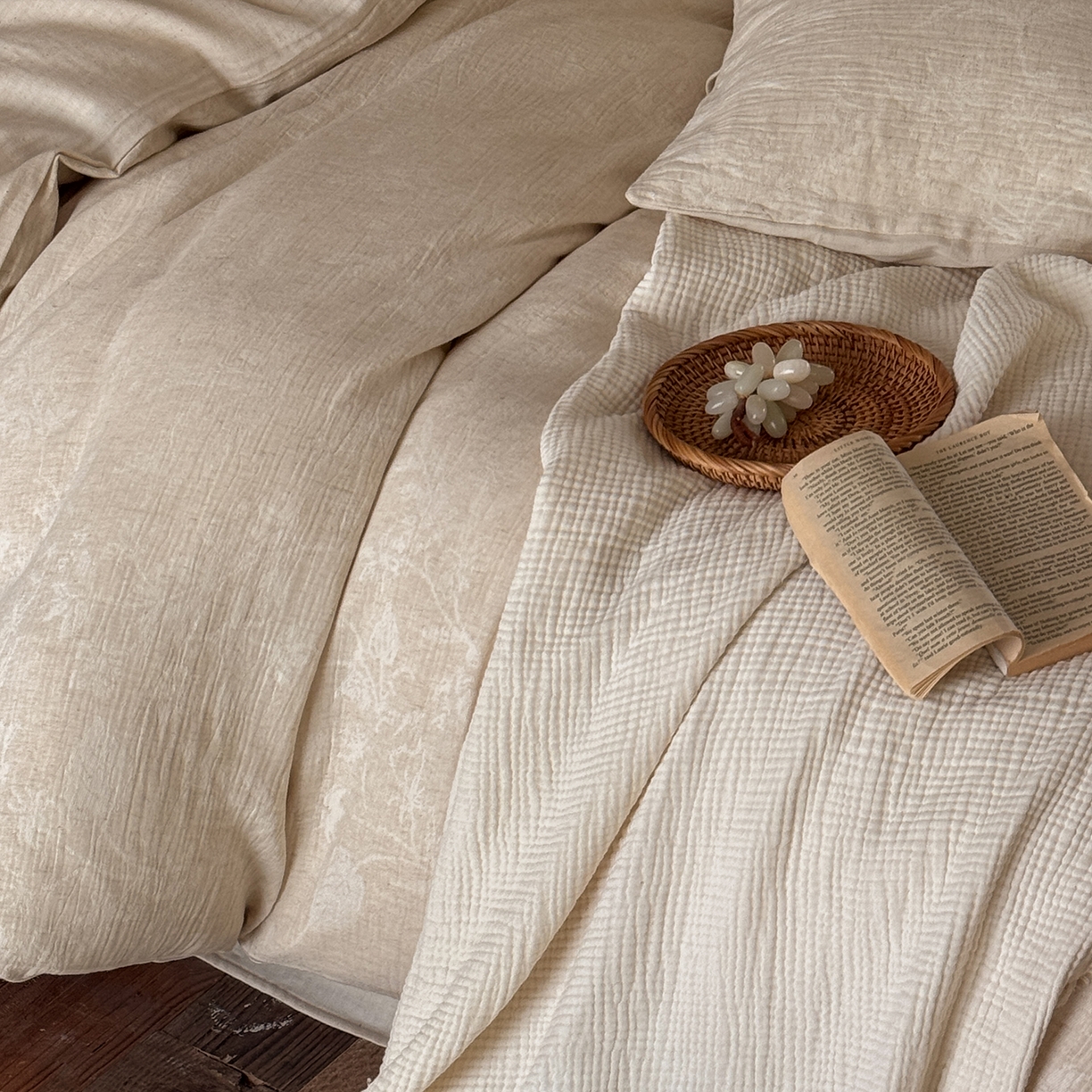 91家纺网 家纺一手货源 找家纺 （总）爱丽丝 2026新款色织提花棉麻四件套-如梦令系带款