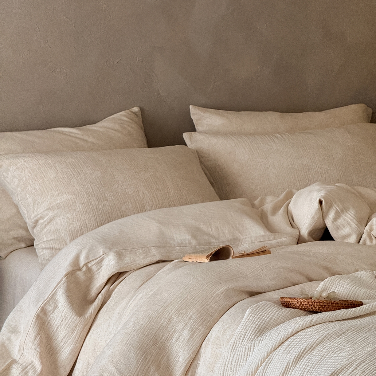 91家纺网 家纺一手货源 找家纺 （总）爱丽丝 2026新款色织提花棉麻四件套-如梦令系带款