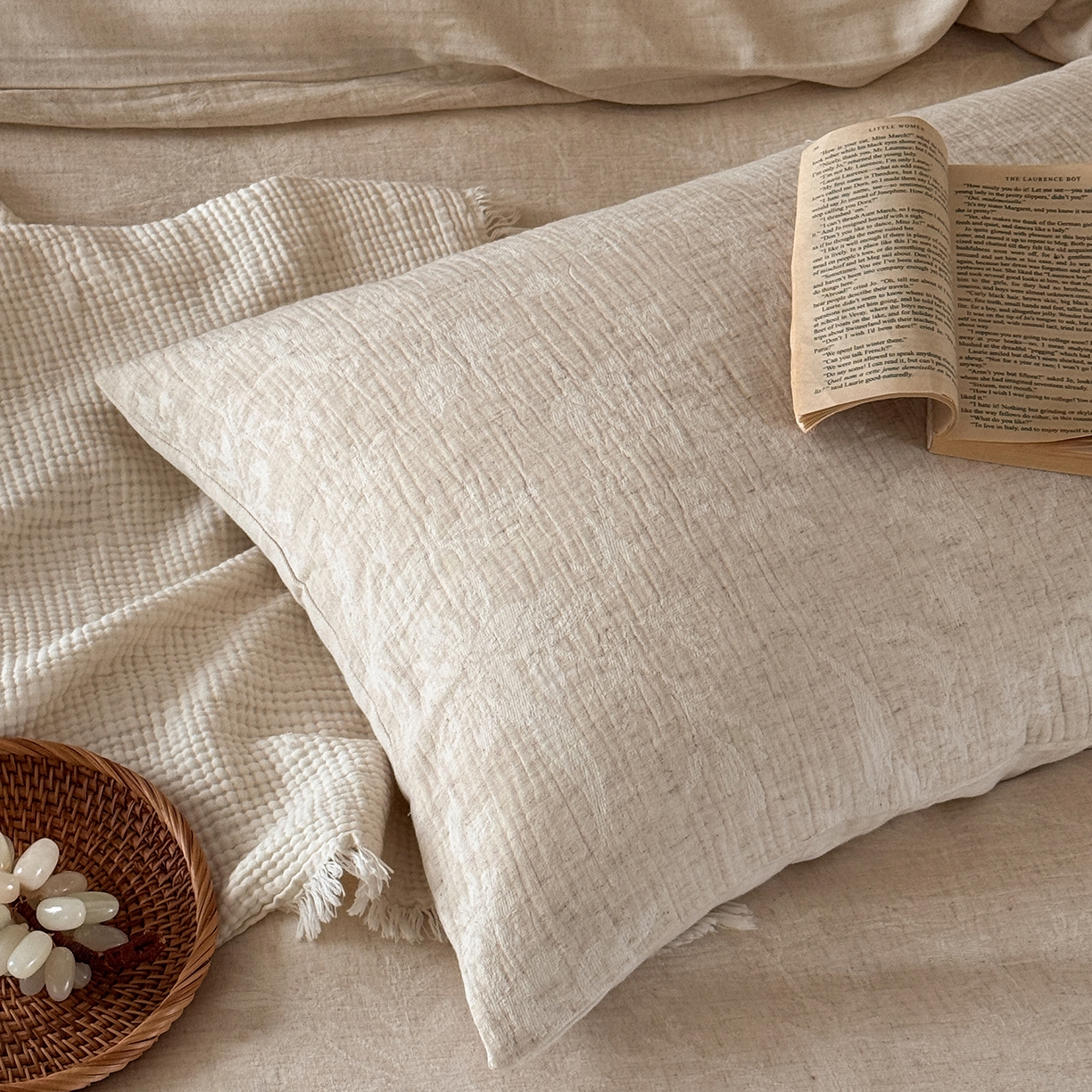 91家纺网 家纺一手货源 找家纺 （总）爱丽丝 2026新款色织提花棉麻四件套-如梦令系带款