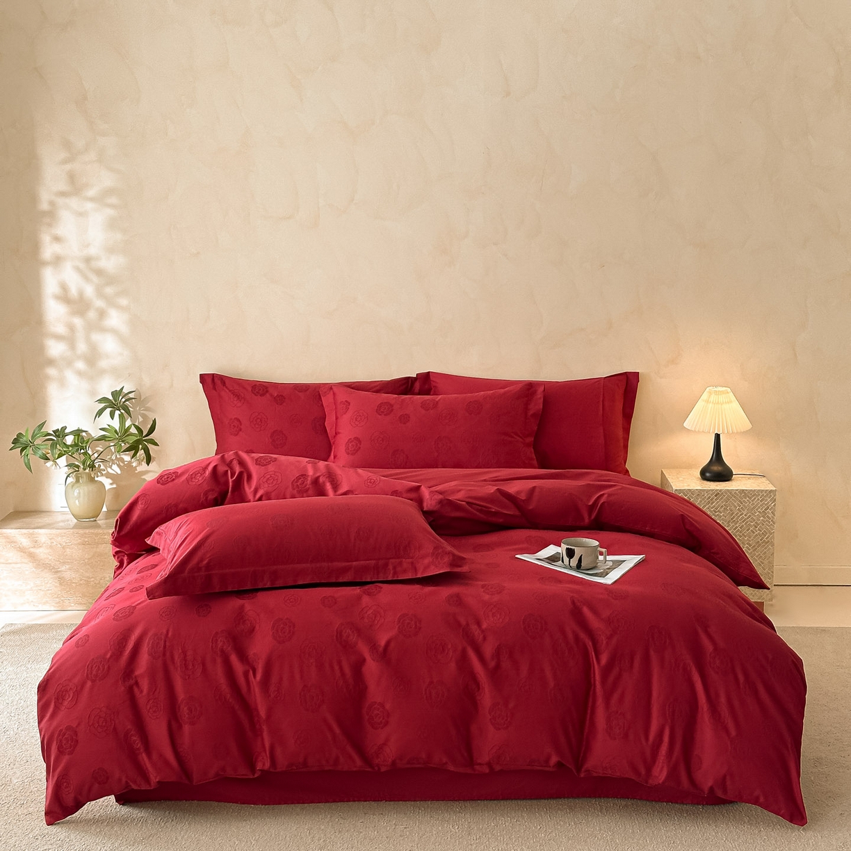 91家纺网 家纺一手货源 找家纺 禾时 2026新款60S全棉立体亮面提花四件套（券后价不低于258/288/278/298） 山茶花之恋