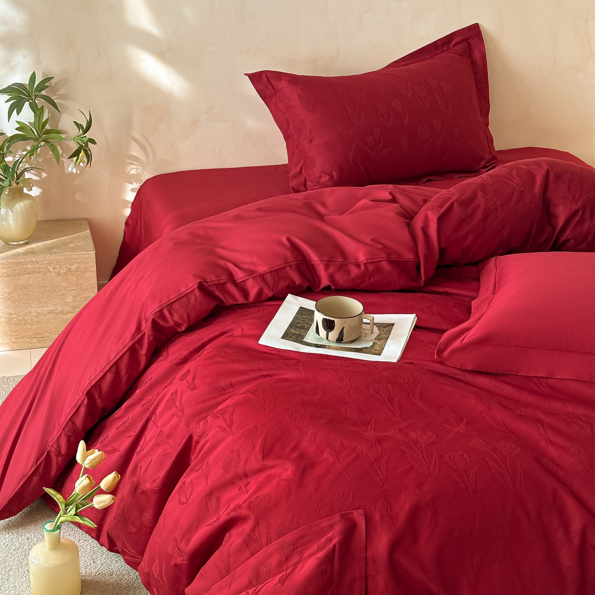 91家纺网 家纺一手货源 找家纺 禾时 2026新款60S全棉立体亮面提花四件套（券后价不低于258/288/278/298） 浪漫郁金香