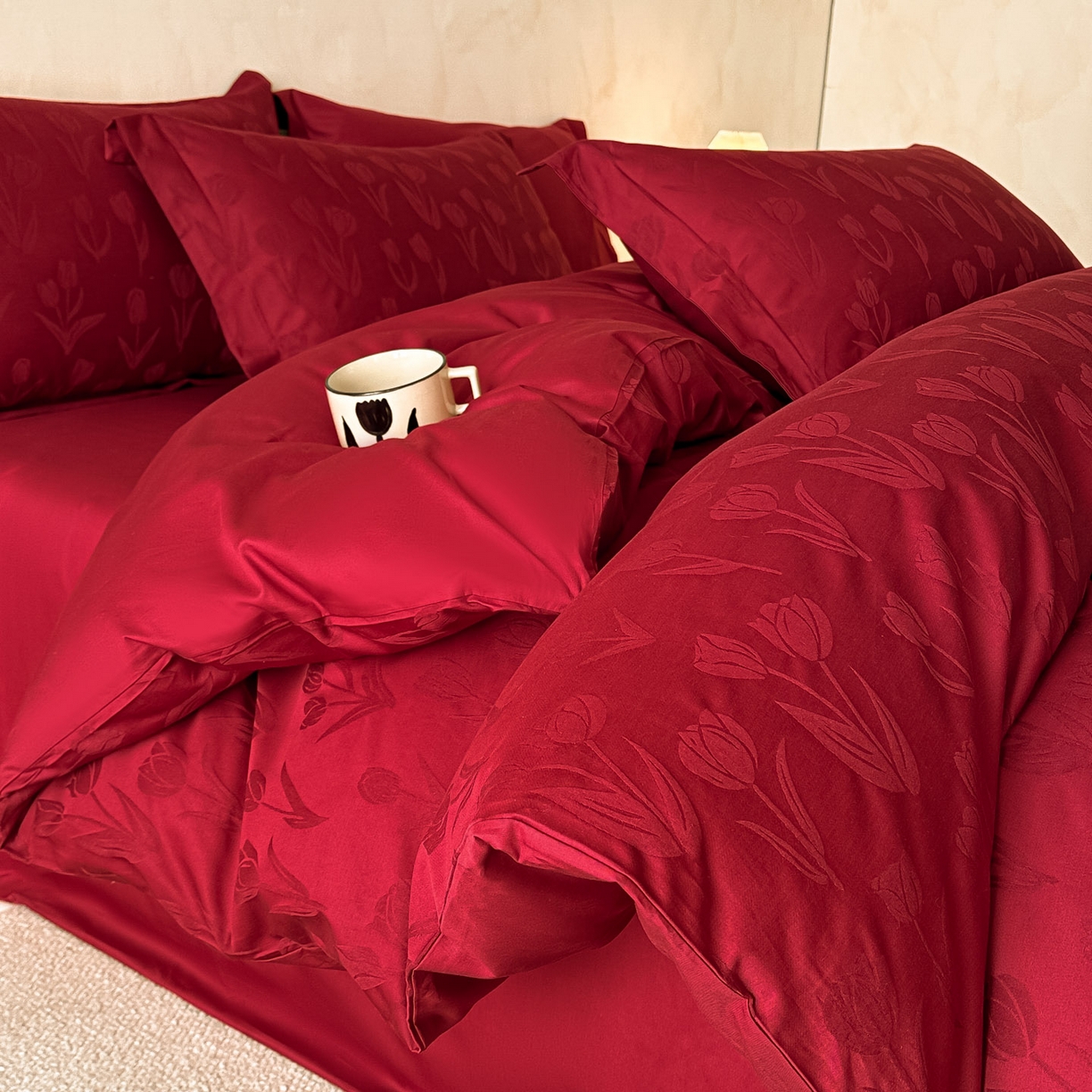 91家纺网 家纺一手货源 找家纺 禾时 2026新款60S全棉立体亮面提花四件套（券后价不低于258/288/278/298） 浪漫郁金香