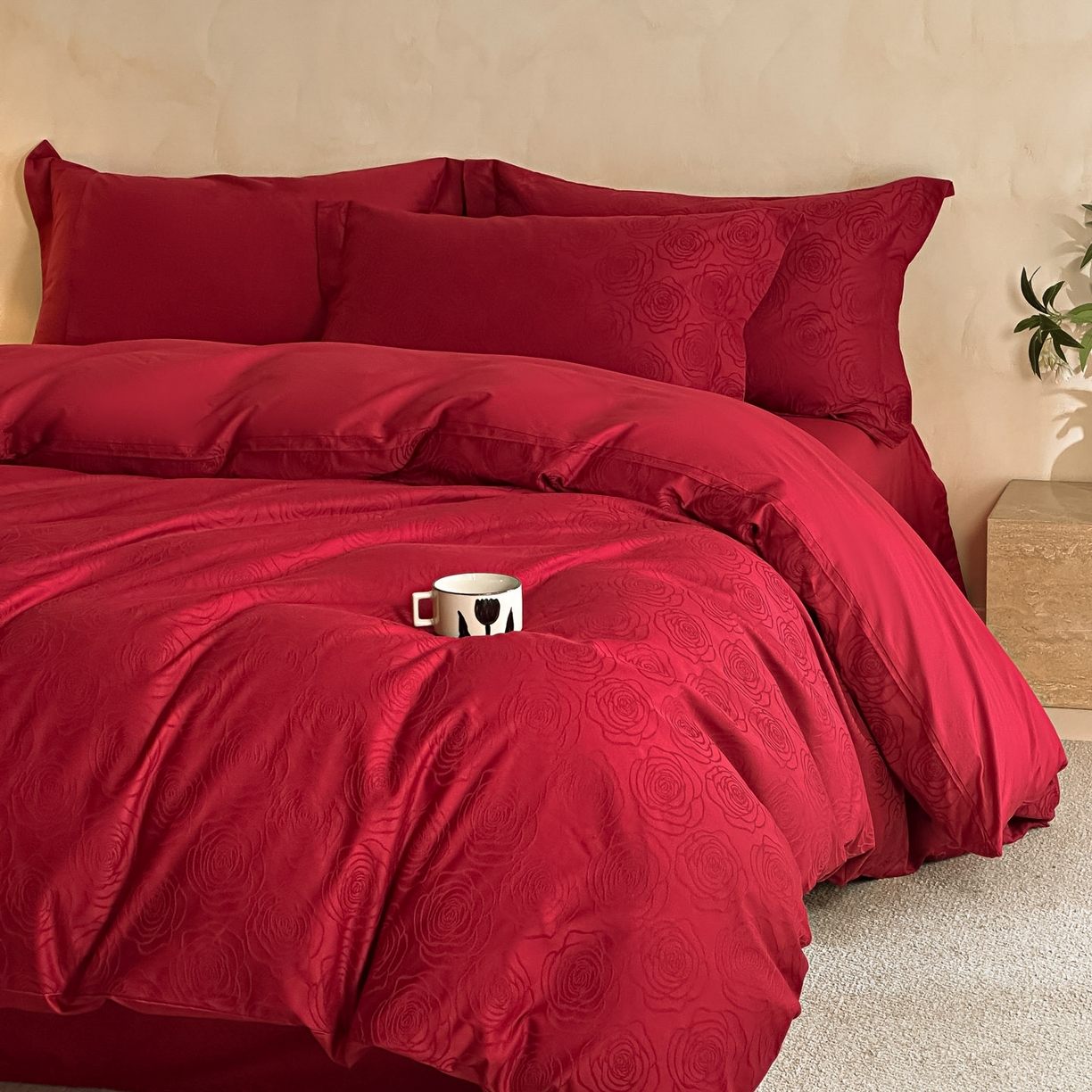 91家纺网 家纺一手货源 找家纺 禾时 2026新款60S全棉立体亮面提花四件套（券后价不低于258/288/278/298） 玫瑰之约